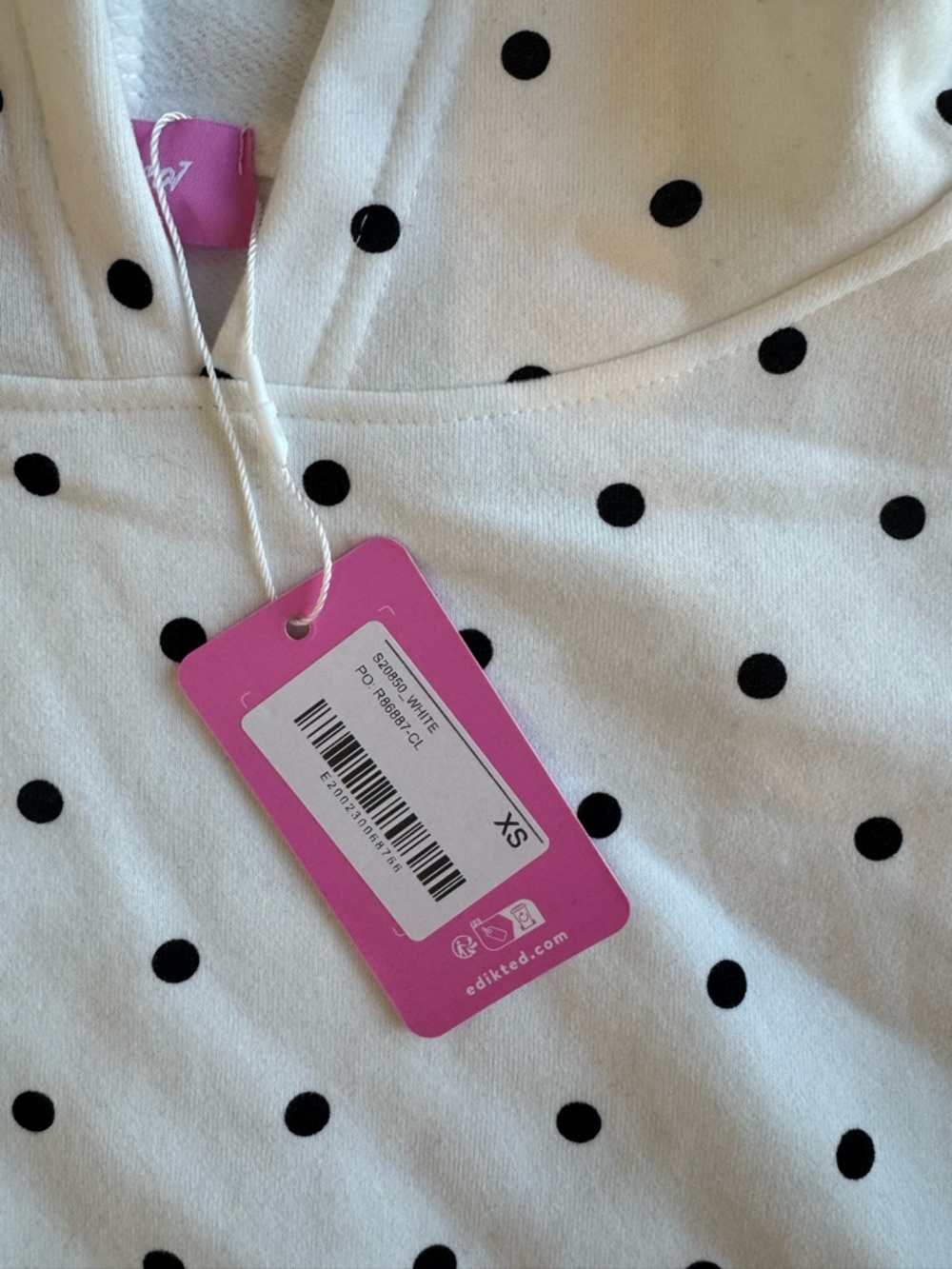 Edikted White Hooded Polka Dot Pullover NWT - Picture 2 of 3